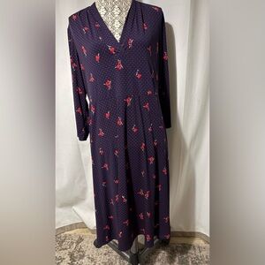 Charter Club Weekend XLarge A-Line V-Neck Maxi Dress Navy Blue Red Flowers
